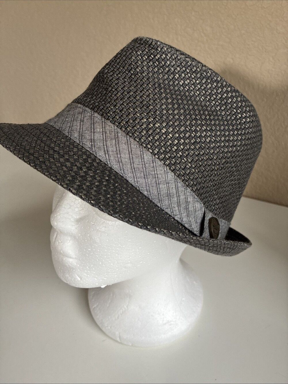 Fedora Pamoa Unisex Fedora L/XL Houndstooth Pattern With Stripe Ribbon Hat Band